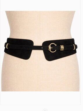 Vintage Black Faux Suede Wide Horsebit Stirrup Statement Belt Y2K size large